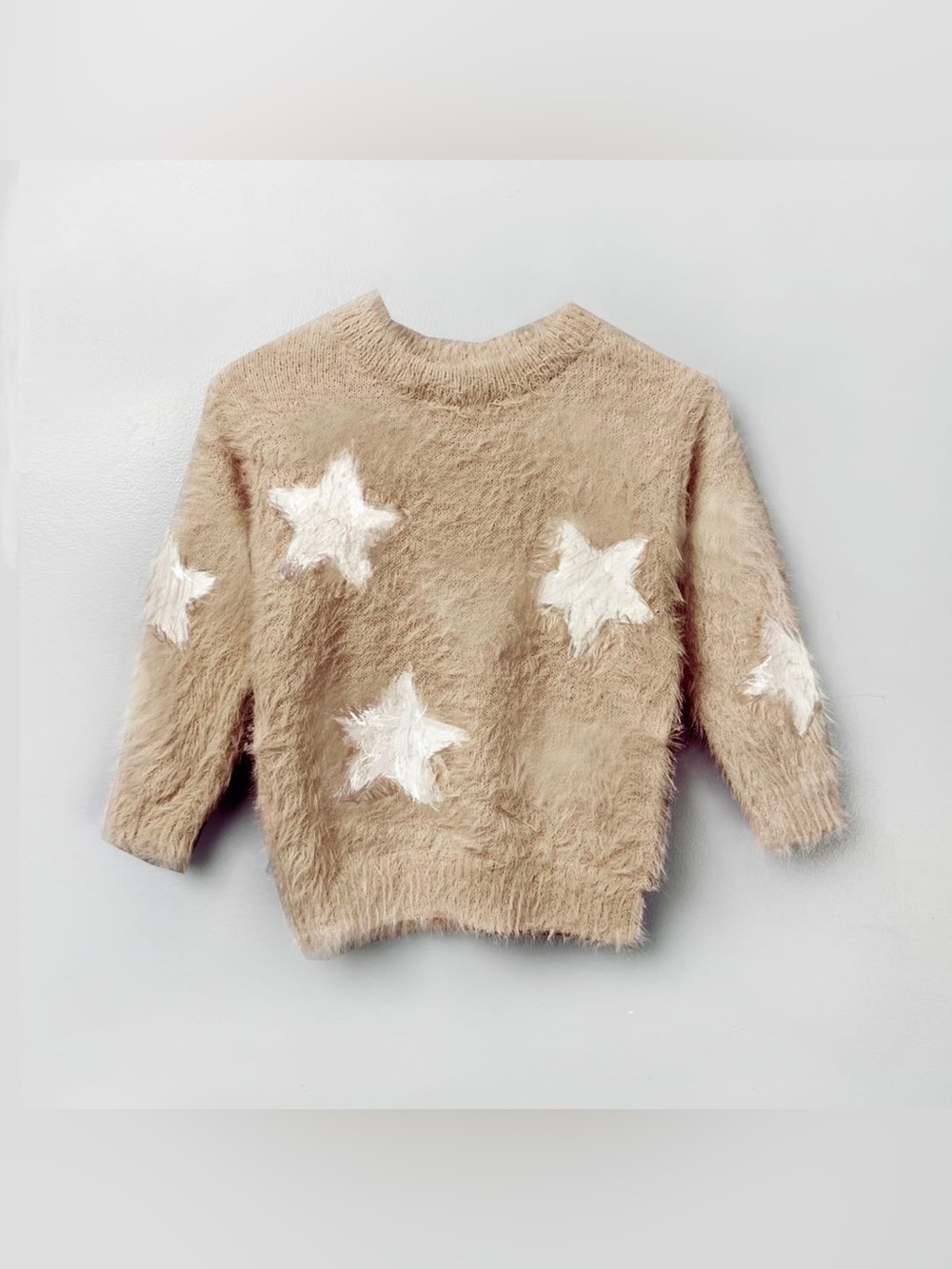 Kapital K Girls Camel White Star Eyelash Fuzzy Trendy Sweater Size 5